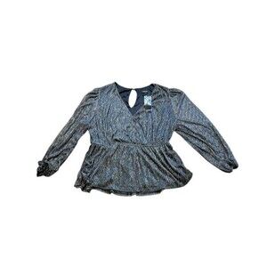 Torrid Glitter Sparkle Surplice Blouse Top Women's Size 1X Black Sheer - Party